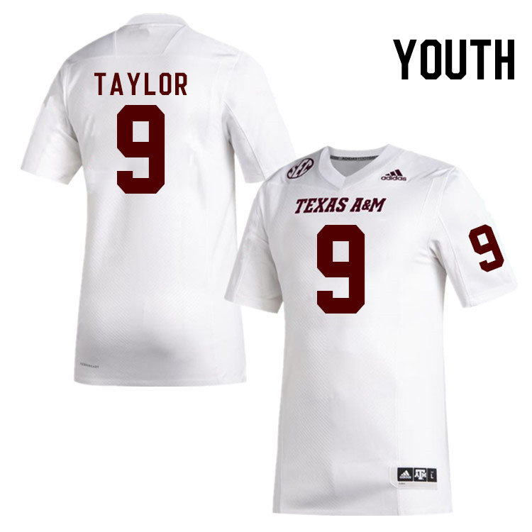 Youth #9 Bobby Taylor Texas A&M Aggies College Football Jerseys Stitched Sale-White